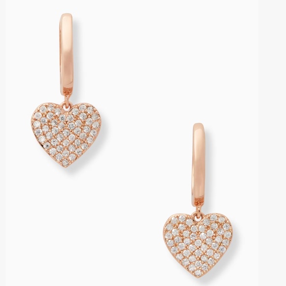 NEW Kate Spade New York Yours Truly Pave Heart Drop Earrings Rose gold + Dustbag - Picture 1 of 5